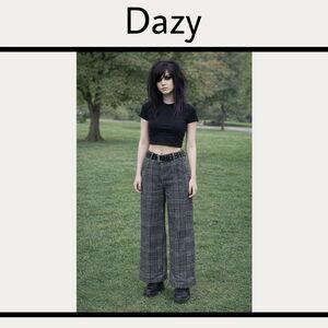 Dazy Plaid Wide Leg Pants High Rise Black Gray Medium (fits Like XS/S) NWT